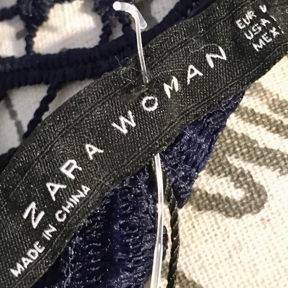 Floral Crochet Zara Blouse Navy Blue Three Quarter Sleeve - Picture 3 of 14